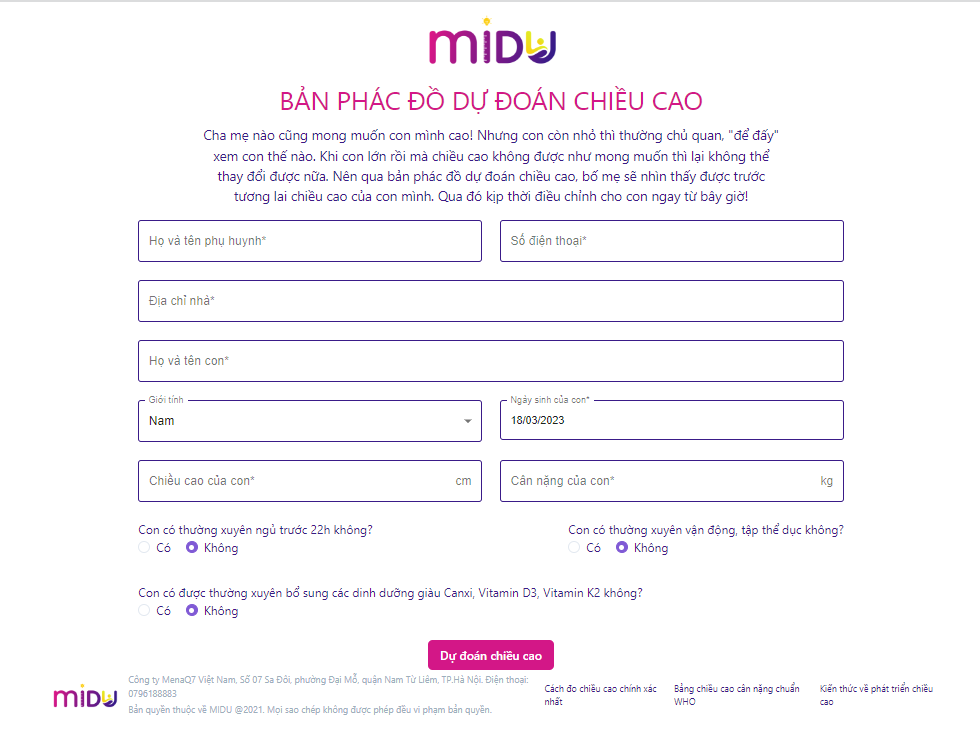 App dự đoán chiều cao cho trẻ em